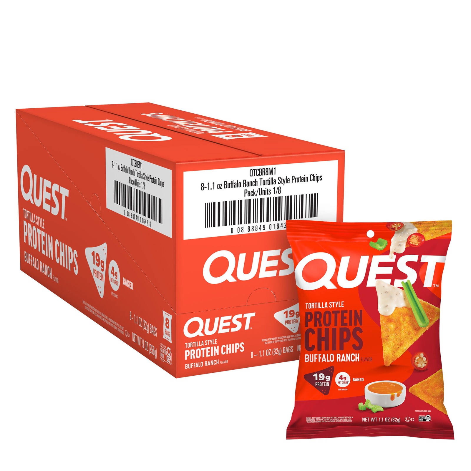 Quest Tortilla Style Protein Chips Buffalo Ranch Flavor 8 Bags 32g ea NEW