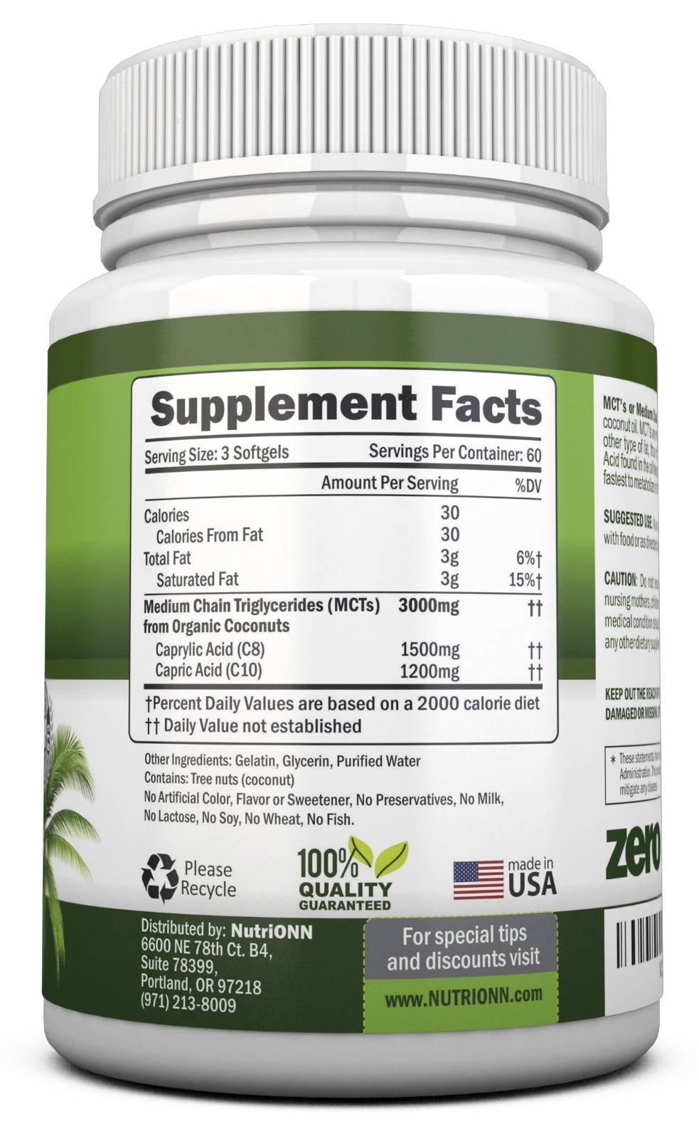 MCT Oil 3000mg – 180 Softgels – Organic Coconut, Non-GMO, Cold Pressed, Paleo –