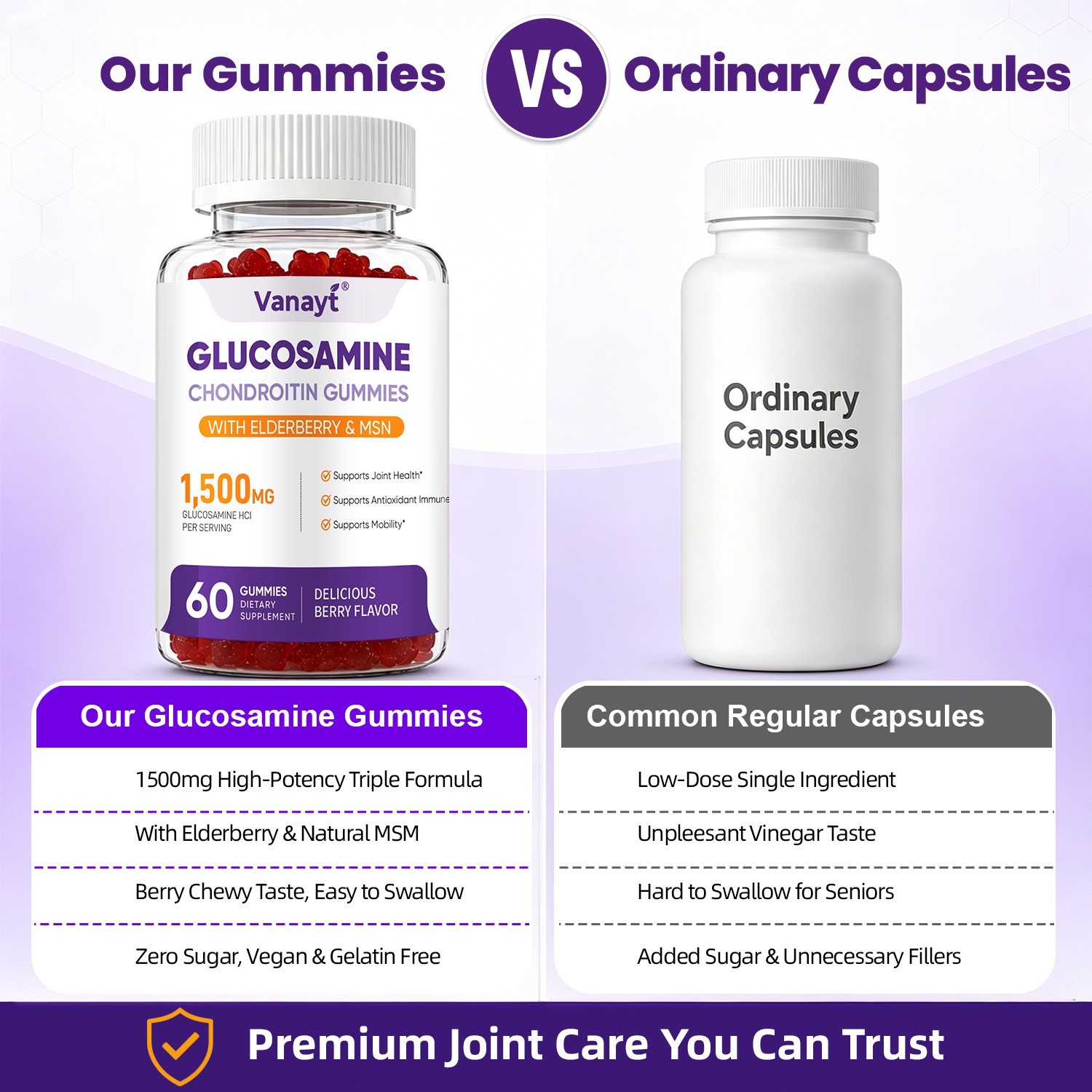 1500mg Glucosamine Chondroitin Gummies MSM Triple Strength Joint Support 60Ct