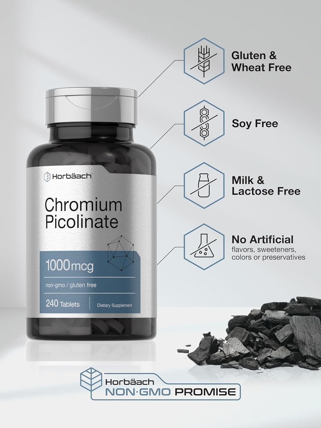 Picolinato de Cromo 1000mcg Apoya Niveles Saludables de Azucar en la Sangre240ct