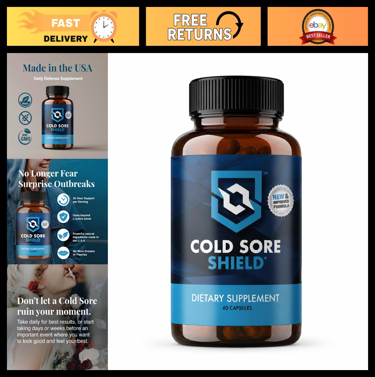 Daily Cold Sore Relief Supplement with L-Lysine & Natural Ingredients | 60 Count