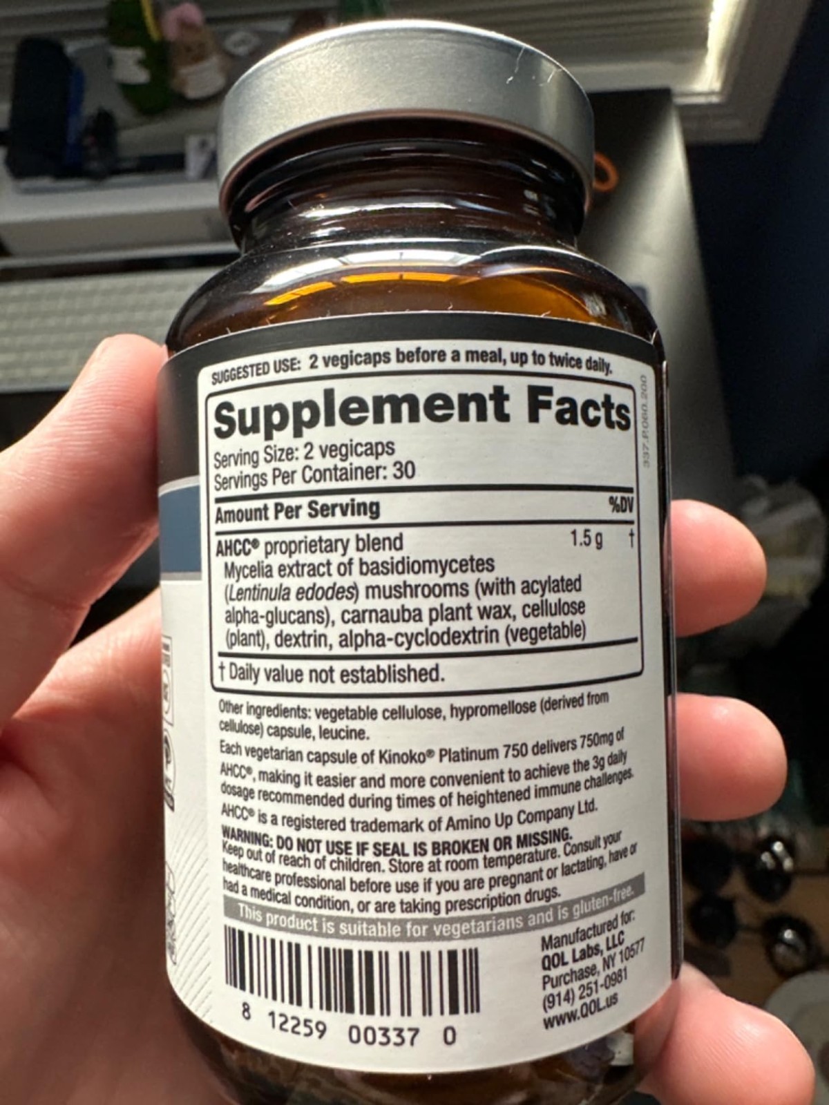 Kinoko Platinum AHCC Immune Support, 750 mg, 60 capsule