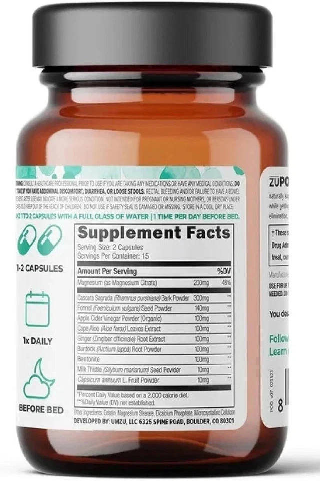 UMZU Zupoo Gut Support Colon Cleanse Dietry Supplement 30 Capsules Exp 12/2027.