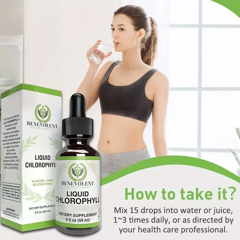 2 BOTTLES-Benevolent Nouris Chlorophyll Liquid Drops Detox, Internal Deodorizer