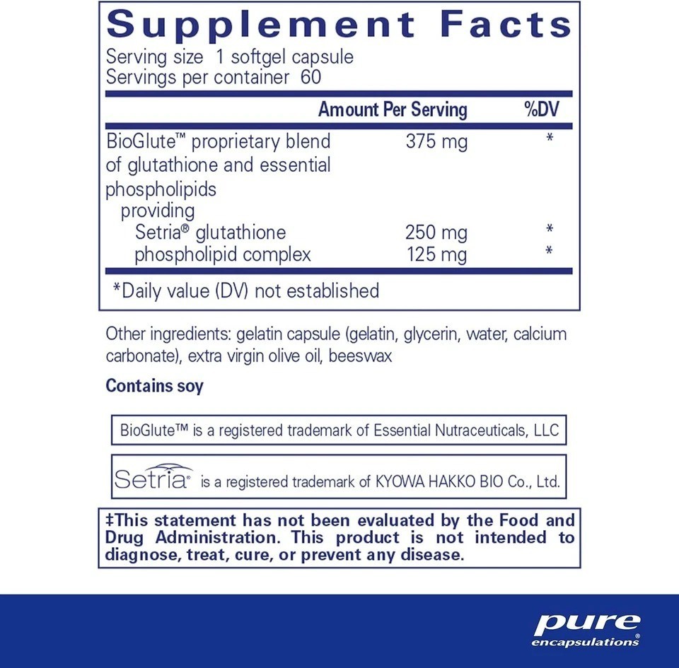 Pure Encapsulations Liposomal Glutathione, Liver Detox, 60ct, Exp 2028+