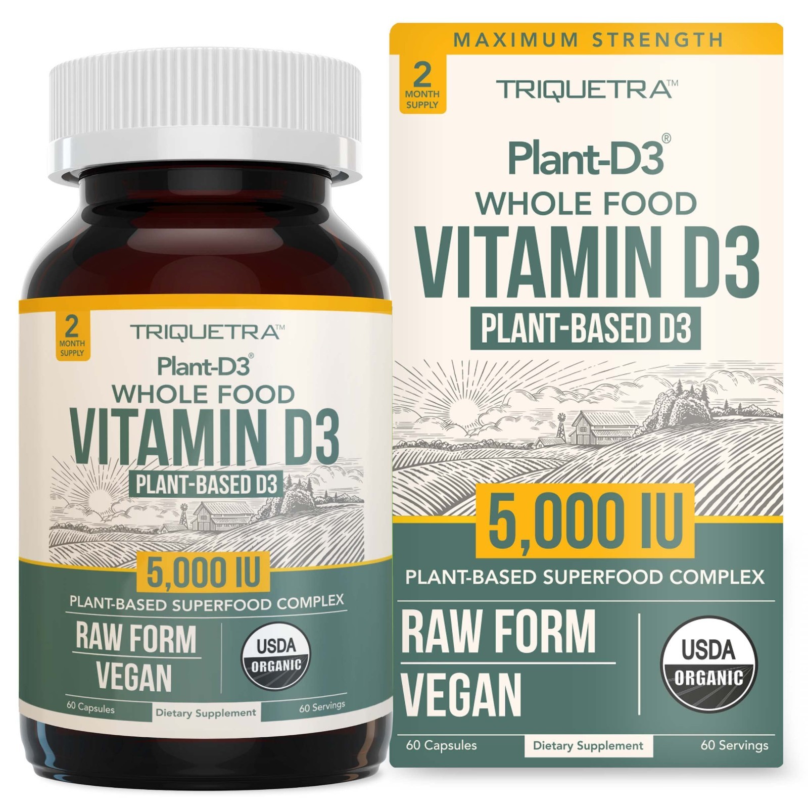 Organic Vitamin D3 5000 IU – Vegan, Whole Food, Prebiotic & Superfood Complex, 6