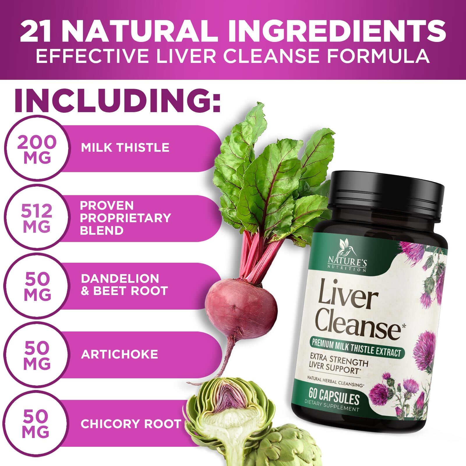 Liver Cleanse & Detox Support Supplement 1166mg with 22 herbs + Milk Thistle