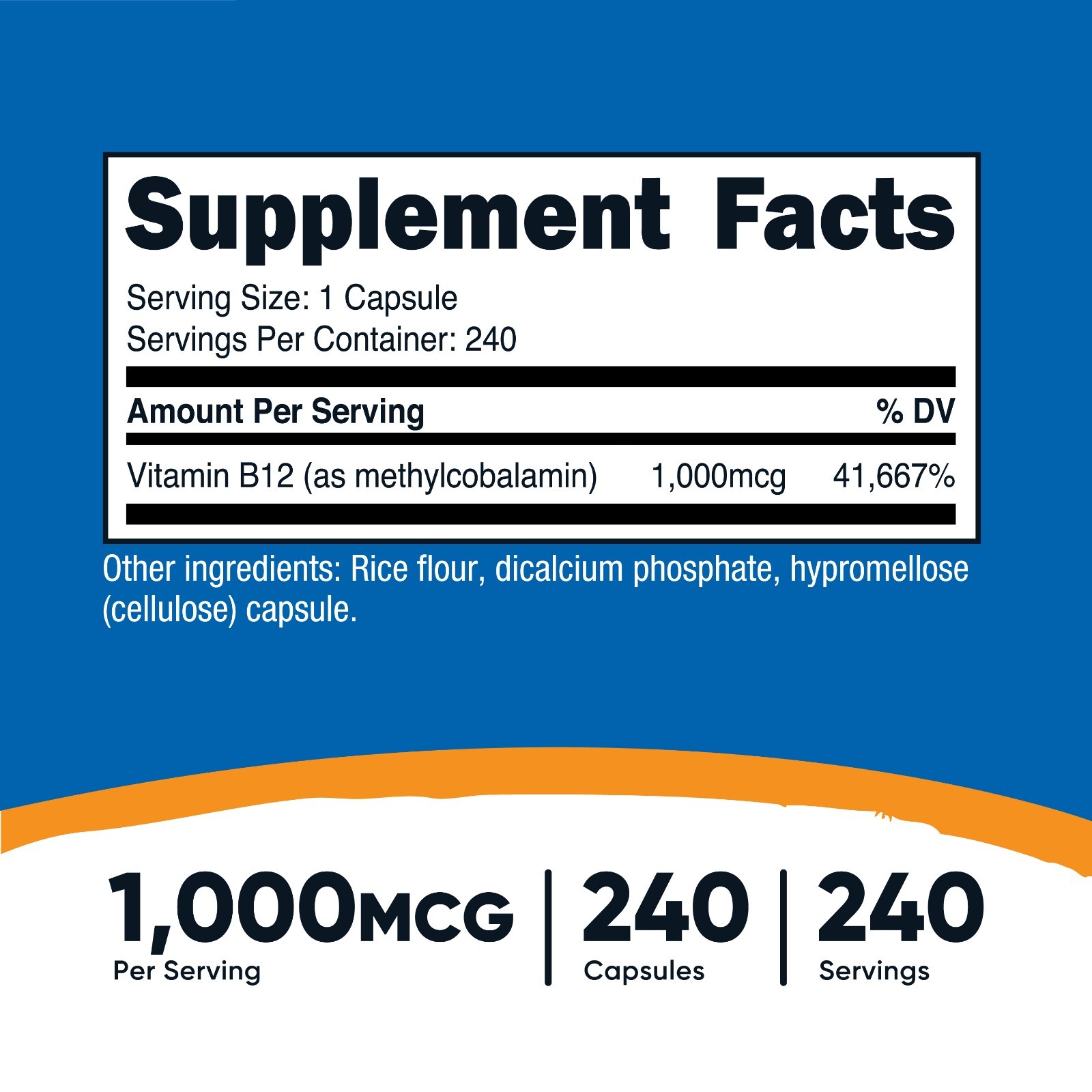 Nutricost Vitamin B12 (Methylcobalamin) 1000mcg, 240 Capsules – Non-GMO