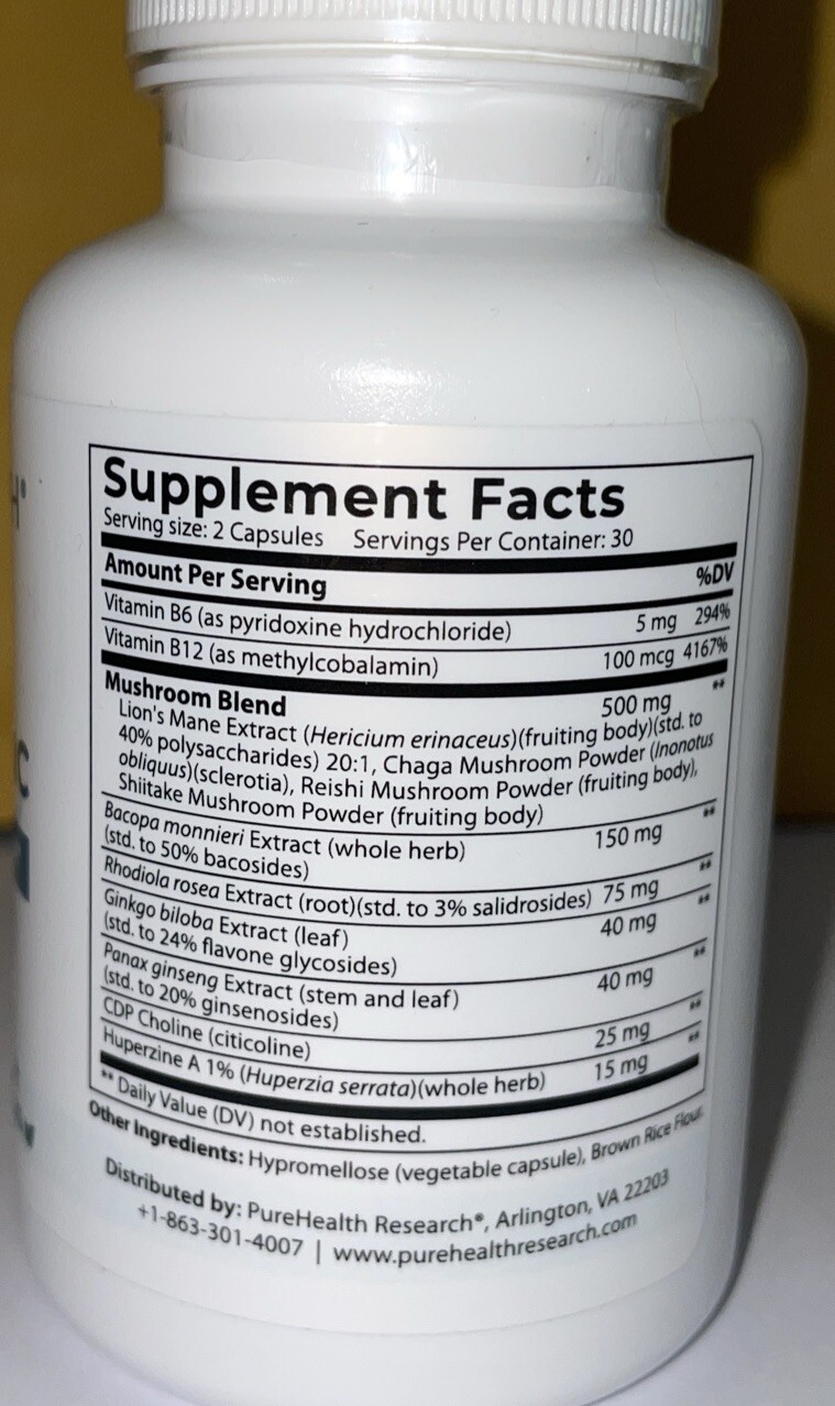 Pure Health Research NOOTROPIC MUSHROOM FORMULA – 60 Capsules – New FREESHIPPIN