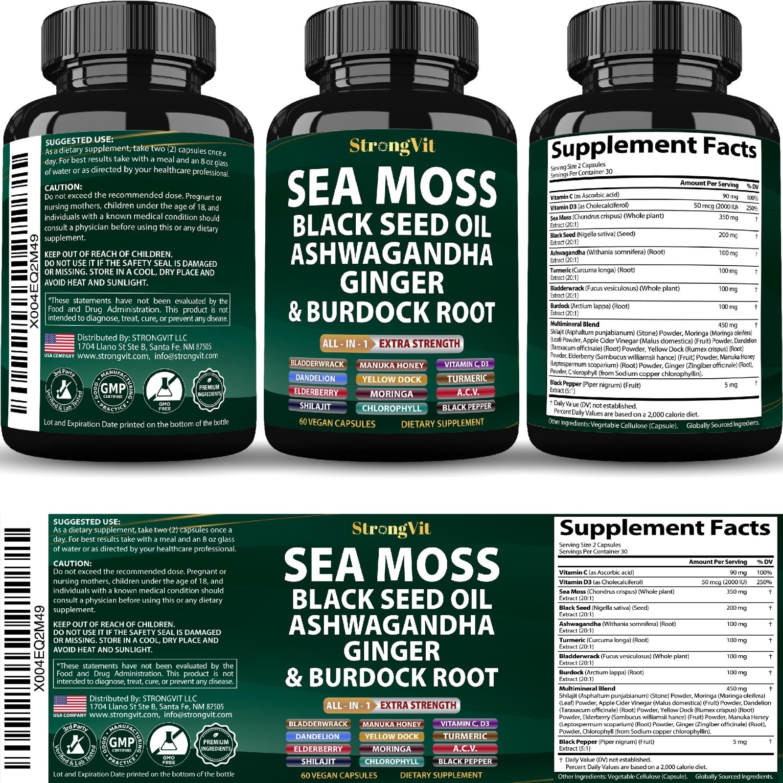 Organic Sea Moss Capsules with Black Seed Oil, Ashwagandha & Ginger – Multiminer