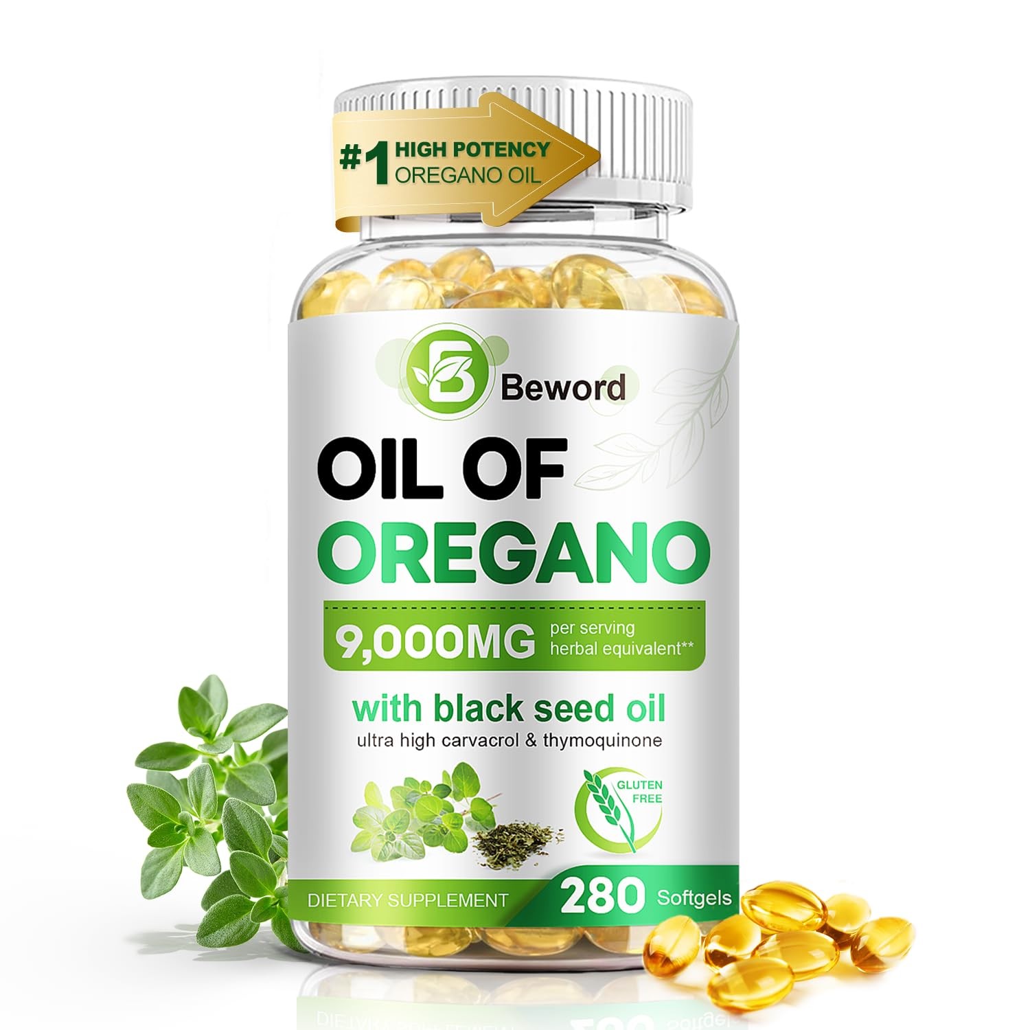 Oil of Oregano with Black Seed Oil, 280 Softgels, 9000mg Per Serving – 2-in-1 Or