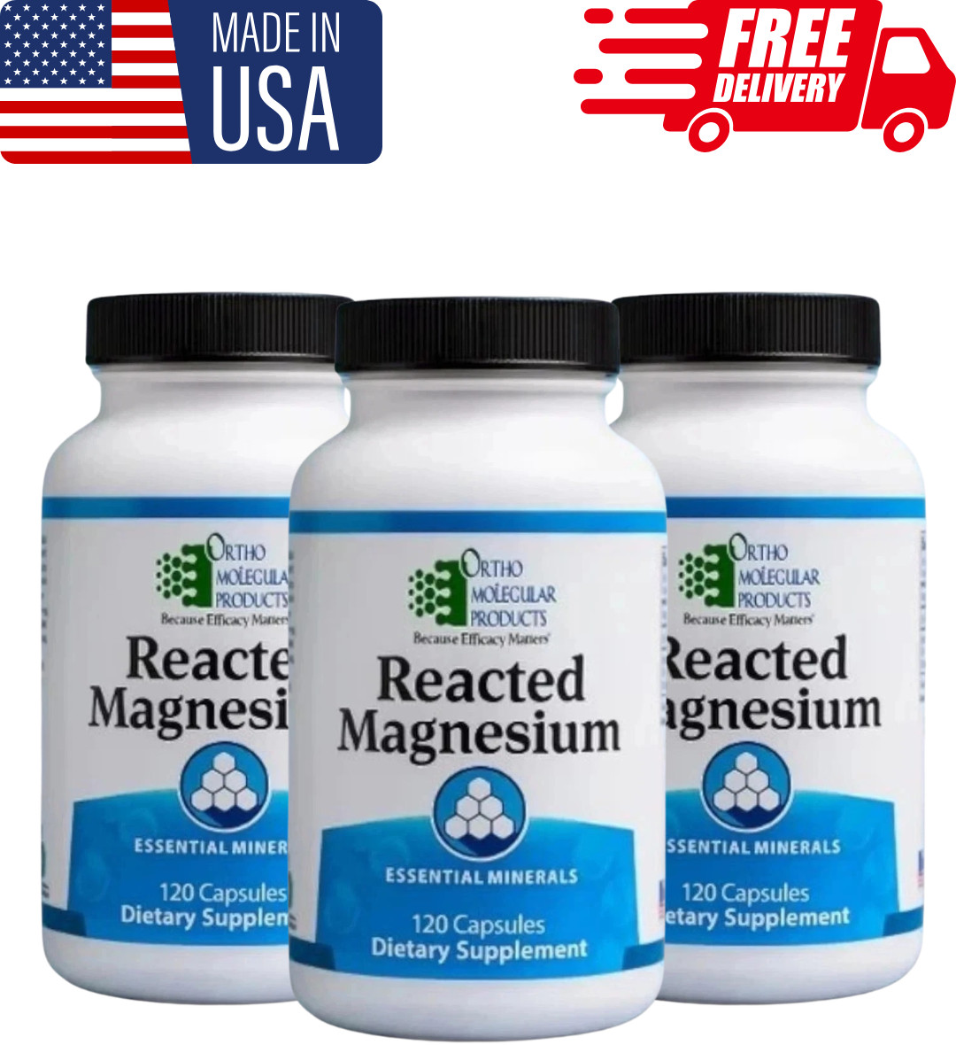 pack of 3 Orthomolecular Reacted Magnesium 180ct – New