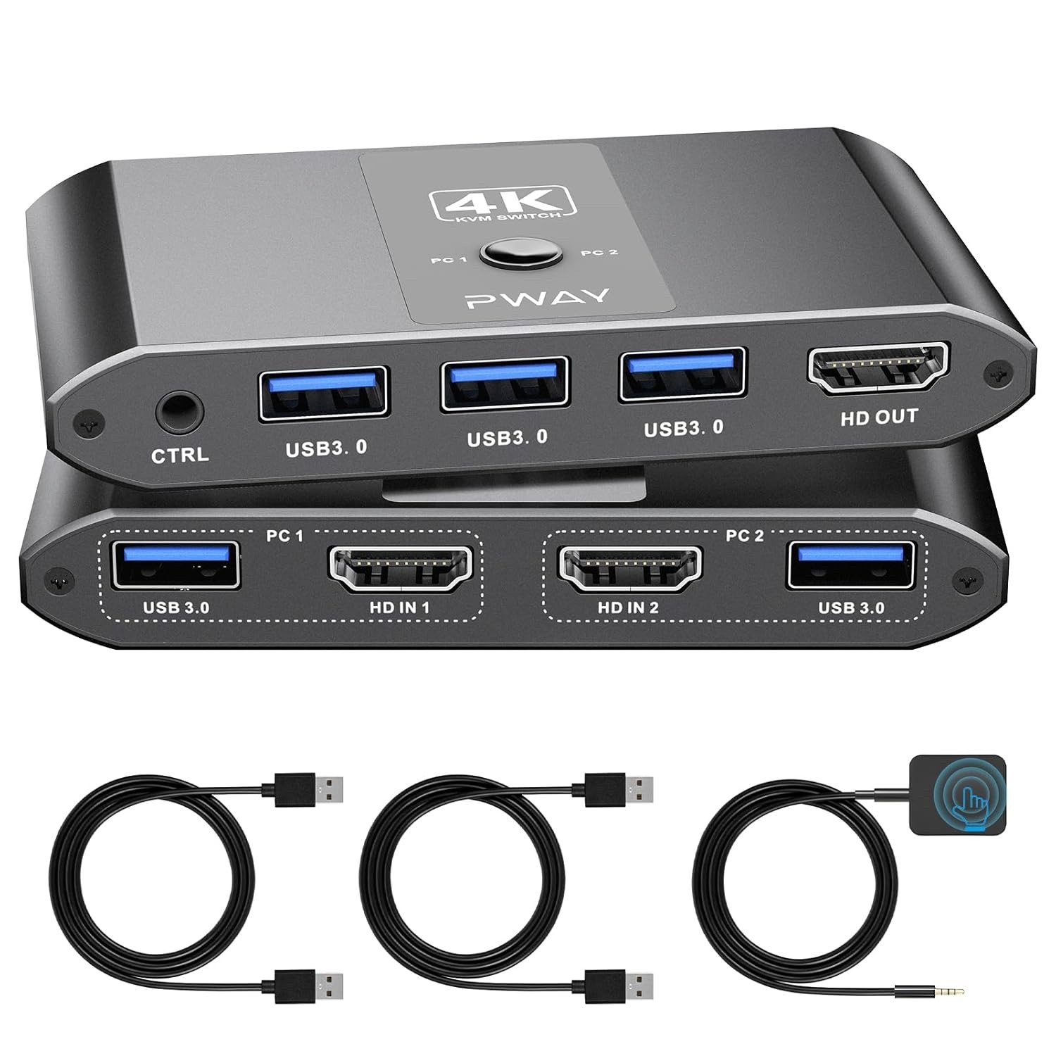 4K@60Hz HDMI Kvm Switch 1 Monitors 2 Computers w/3 USB 3.0 Ports Wired Remote