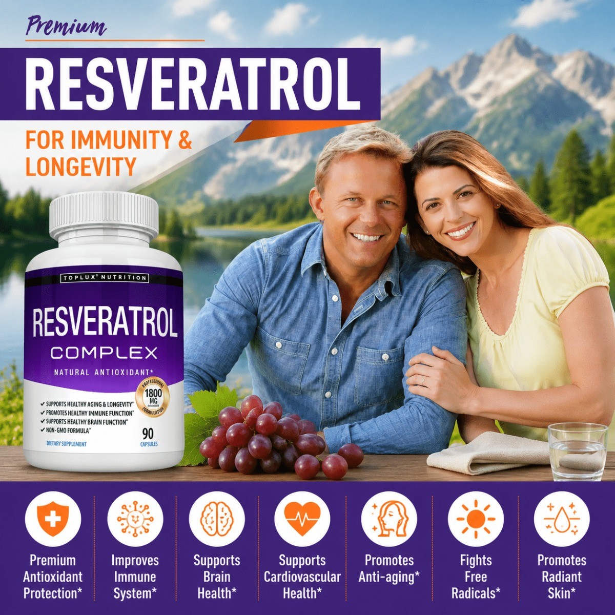 Resveratrol Supplement 1800mg, Natural Antioxidant Support