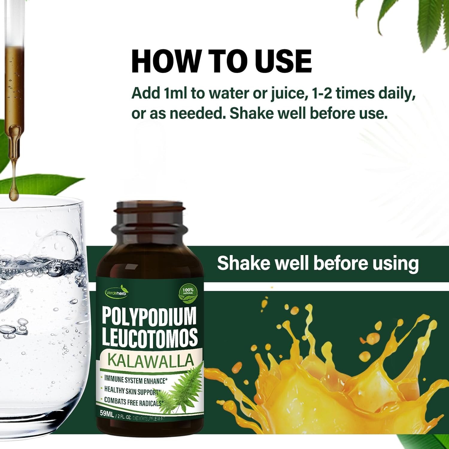 Polypodium leucotomos (Kalawalla Root) Immune Support 2 Fl Oz (Pack of 1)