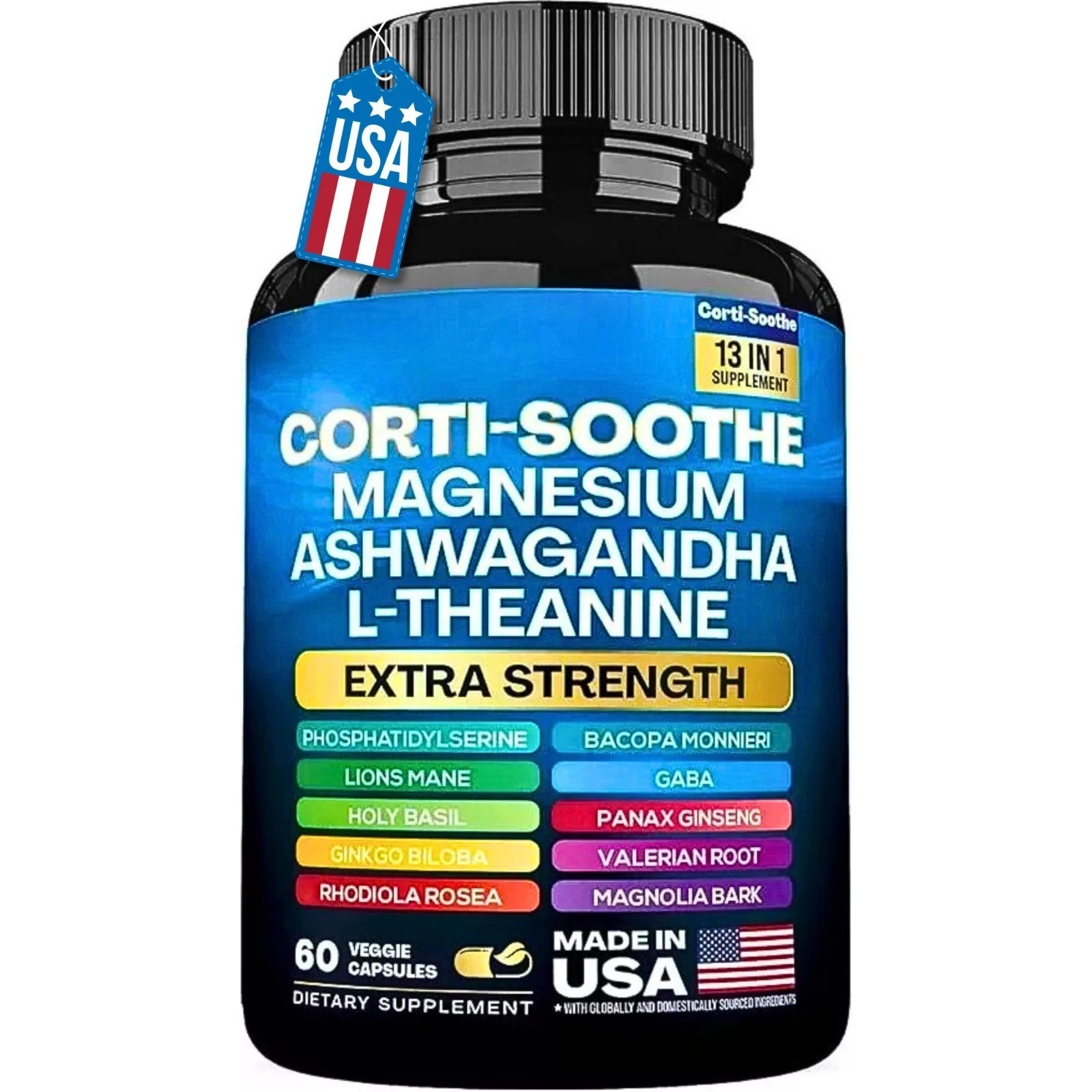 CORTI-SOOTHE Cortisol Magnesium Ashwagandha L-theanine – Relieve Stress-2PCS