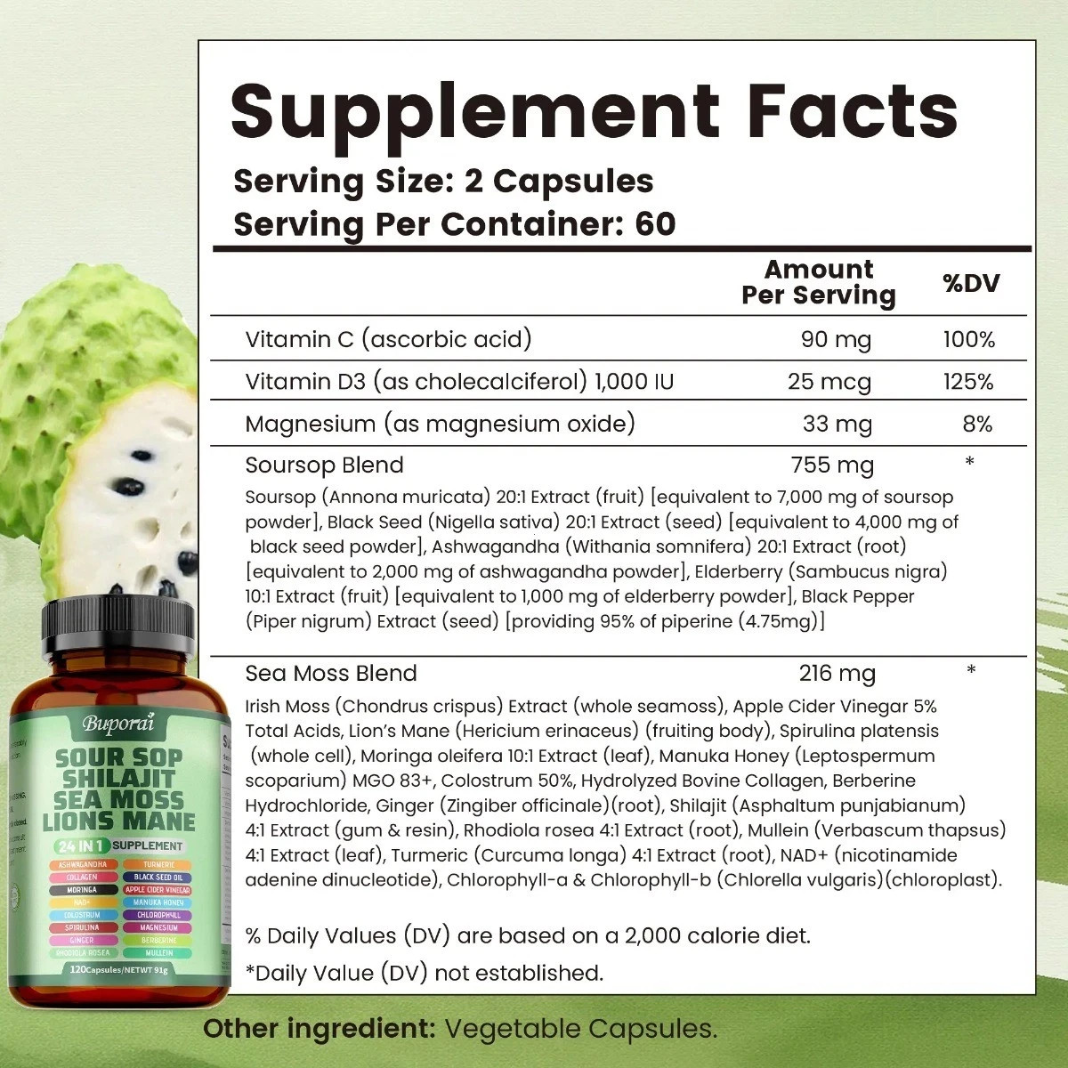 Soursop 120 Capsules – 24-in-1 for Skin, Joint & Bone Health