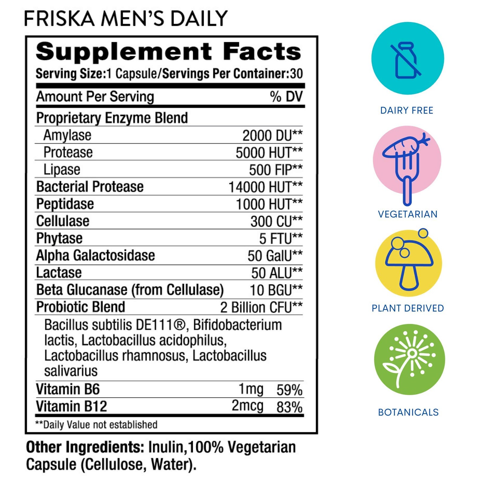 Friska Daily Digestive Enzymes with Probiotics for Men – Helps Break Down Pro…
