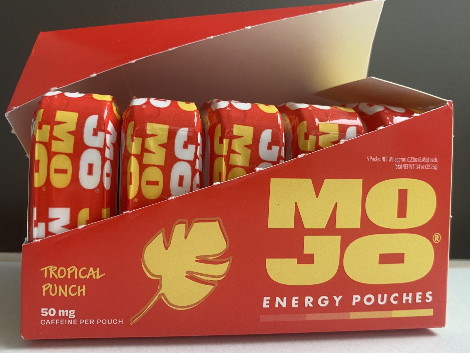 NEW MOJO Energy Boost, Tropical Punch Flavor, 50 mg/Caffeine Pouch, 75 Pouches