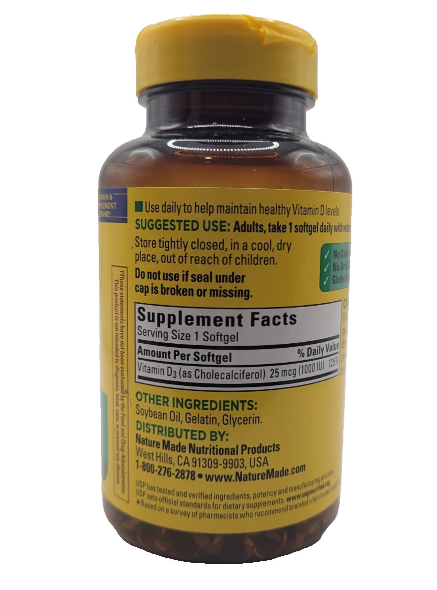 Nature Made D3 1000 IU (25 mcg) Vitamin Supplement 650 Softgels