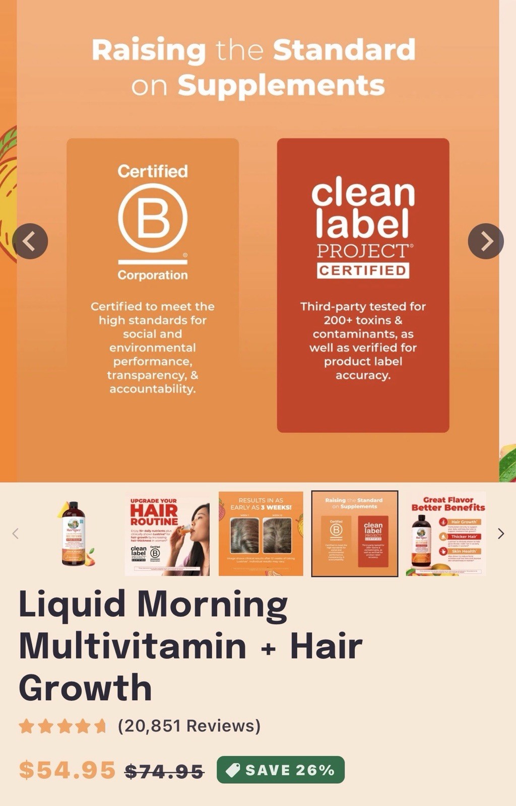 MaryRuth’s Liquid Multivitamin Hair Growth Women Peach Mango 15.22 fl oz