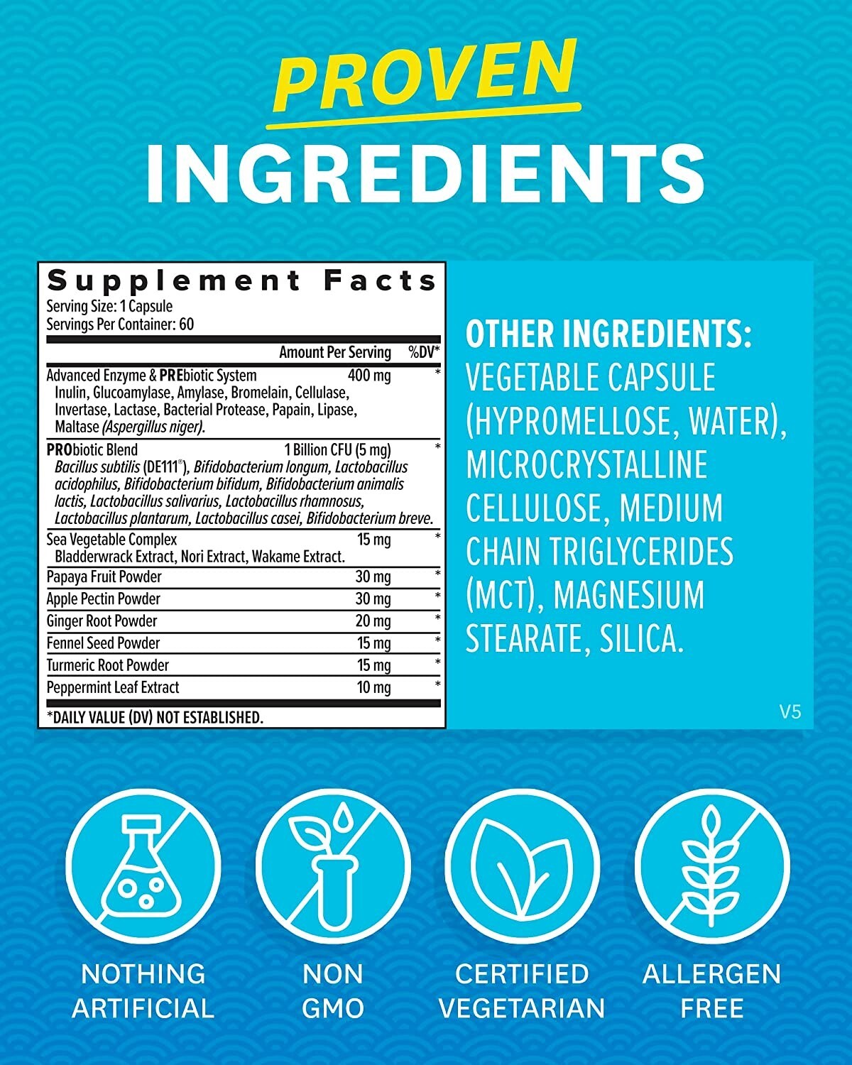 Digestive Enzymes w/ Prebiotic & Probiotics, Gas, Constipation & Bloating Relief