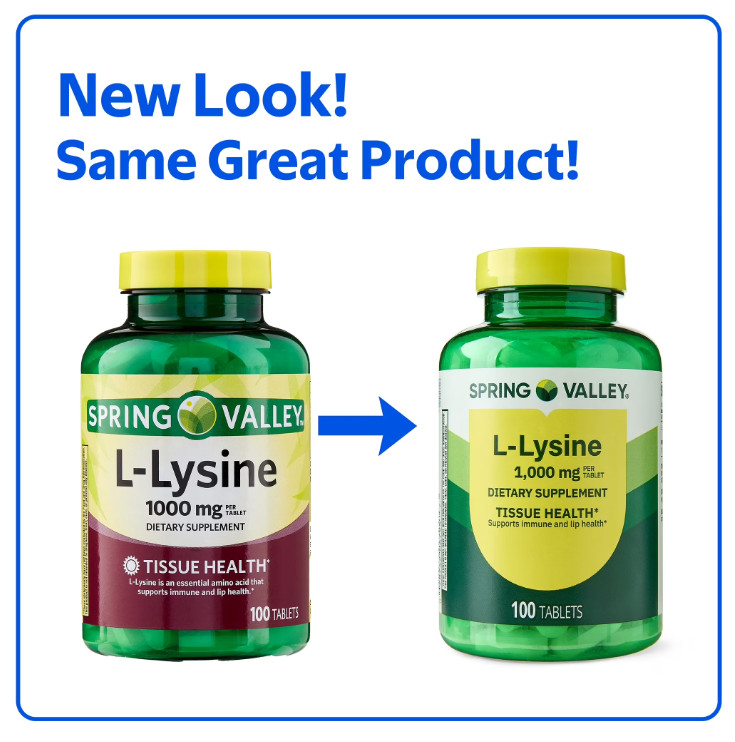 Spring Valley L-Lysine 1000 mg Tablets, 100 Count – Supports Immune Health