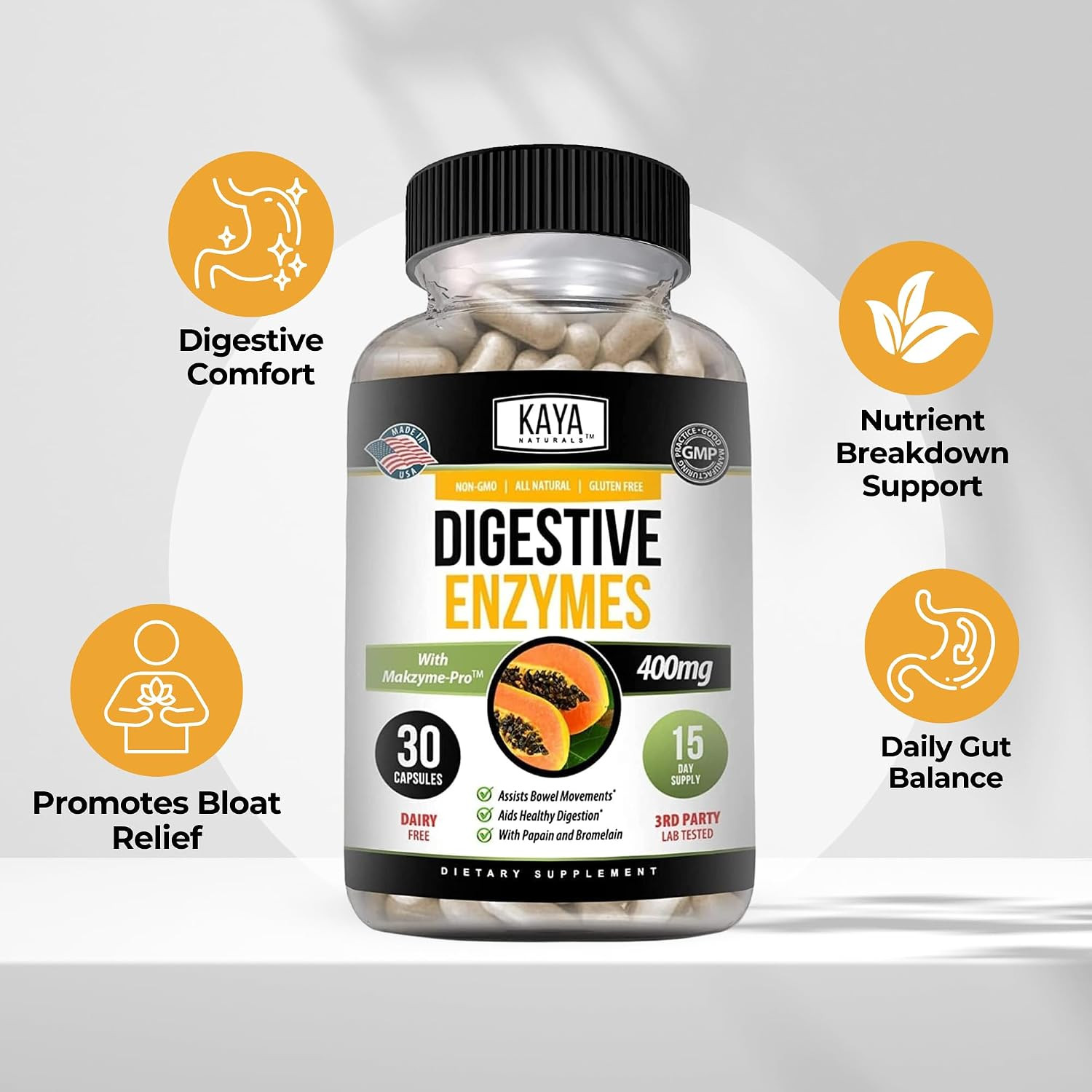 Kaya Naturals Digestive Enzymes with Prebiotics & Probiotics – Constipation & Bl