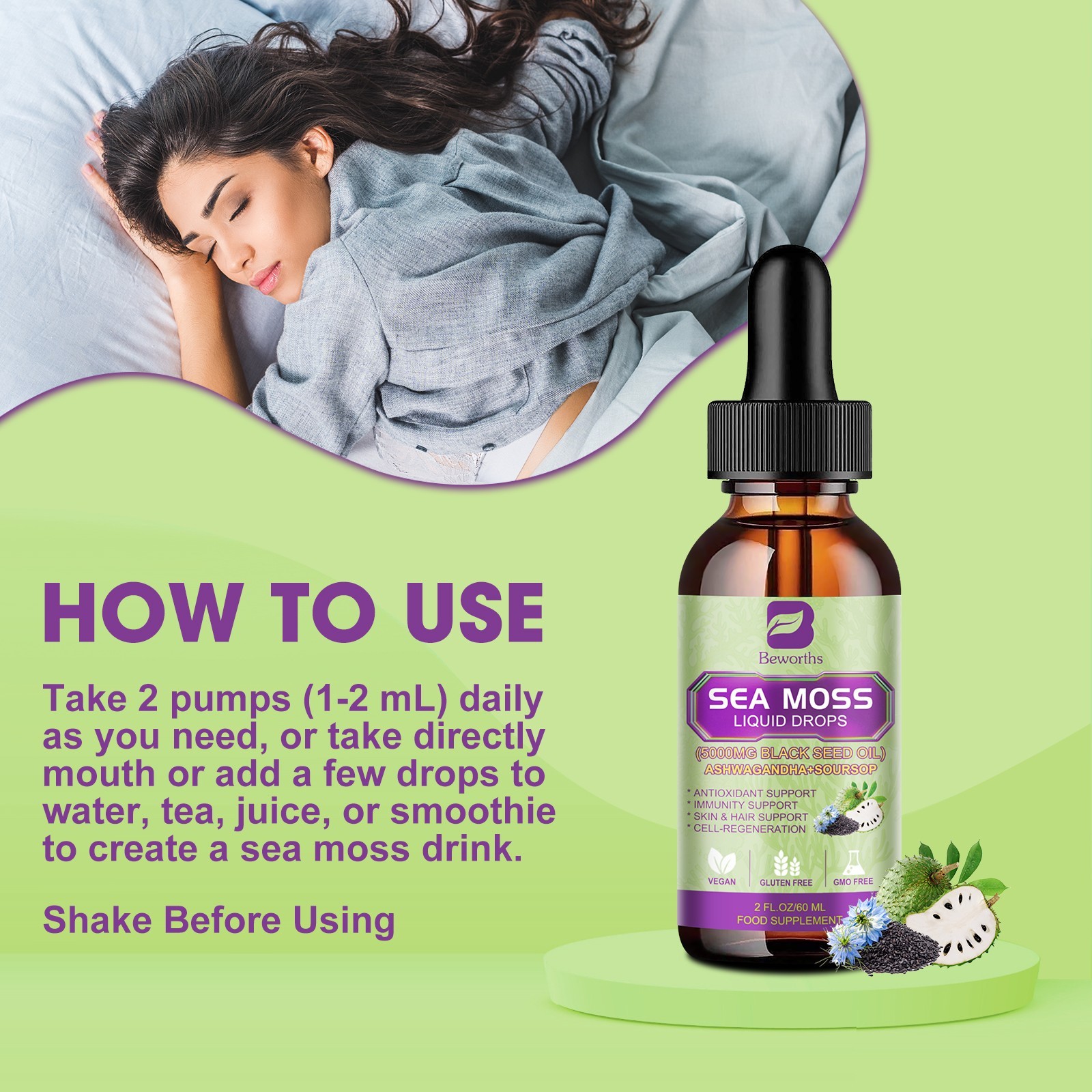 2 Pack Certified Organic Sea Moss Drops Irish Sea Moss Bladderwrack Burdock Root