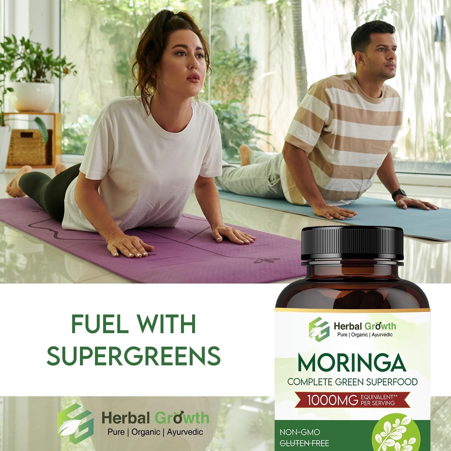 HERBAL.GROWTH Moringa 1000mg Capsules 60 Count Pack of 5
