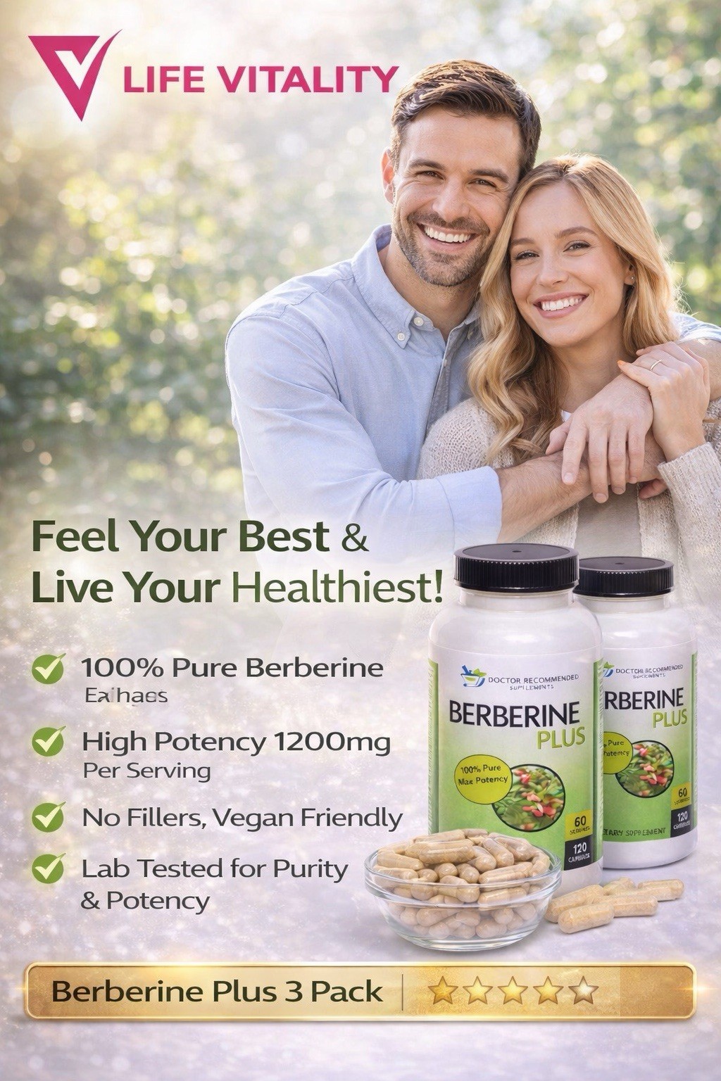 BERBERINE PLUS 1200mg 360 Veggie Caps 3PACK HIGH POTENCY HERBAL SUPPLEMENT