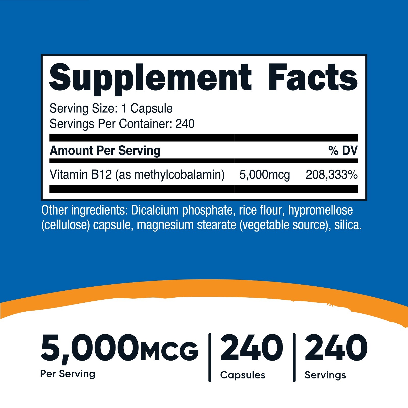 Nutricost Vitamin B12 (Methylcobalamin) 5000mcg, 240 Capsules – Non-GMO