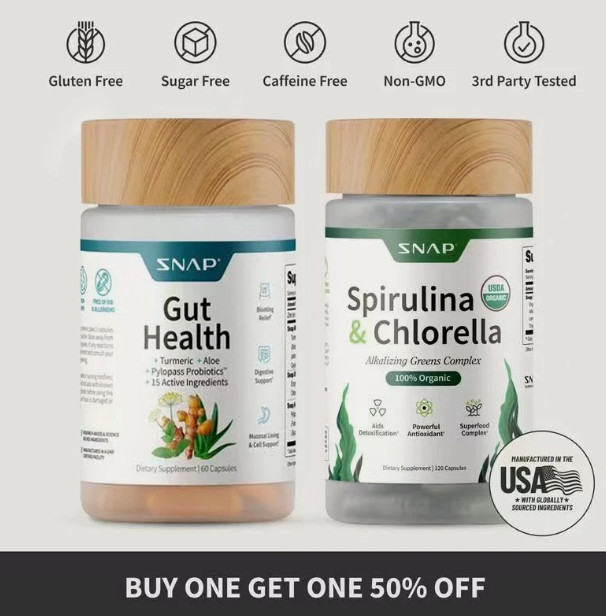 Two-pack Snap Gut Health + Organic Spirulina PYLOPASS H Pylori Probiotic