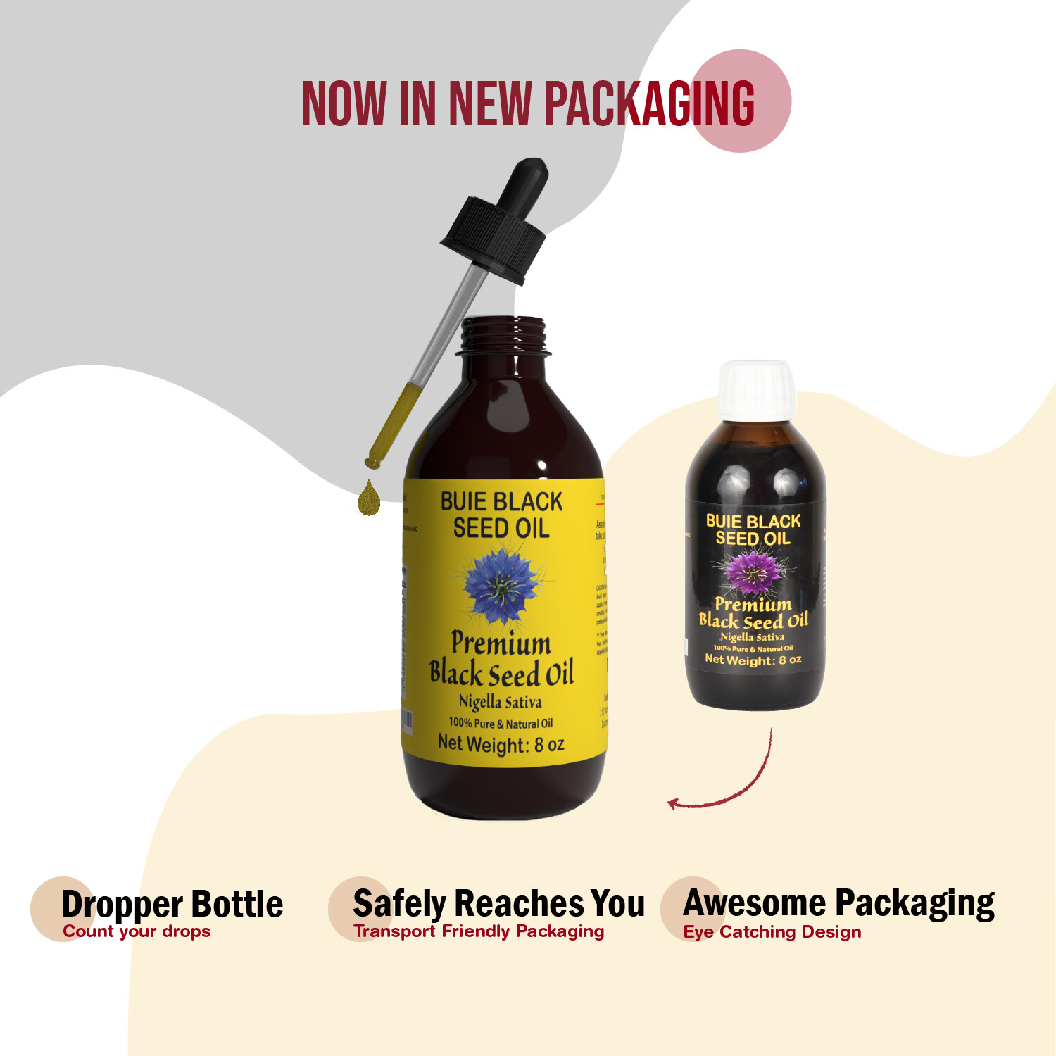 Buie Black Seed Oil 8 Oz Nigella Sativa 4% THYMOQUINONE ! 2 BOTTLES W/DROPPER !