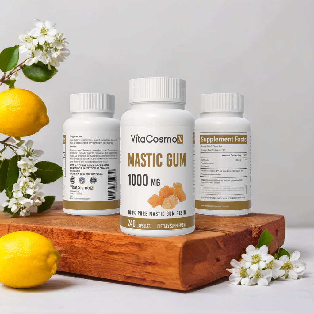 2 Pack VitaCosmoX Mastic Gum 1000mg per Serving Support Digestive Func 240 caps