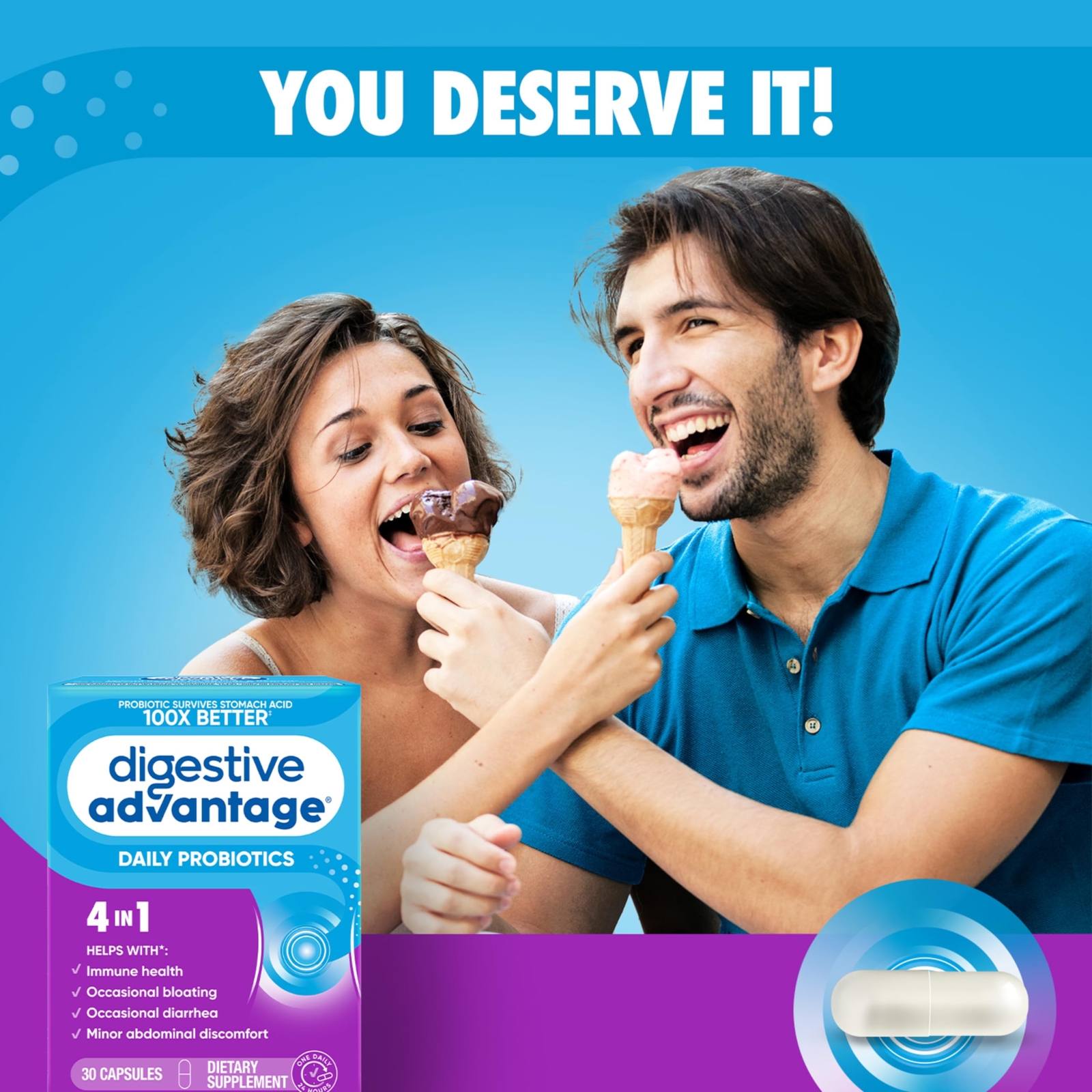 Digestive Advantage Daily Probiotics 30 Count Immune and Digestive Support Ca…