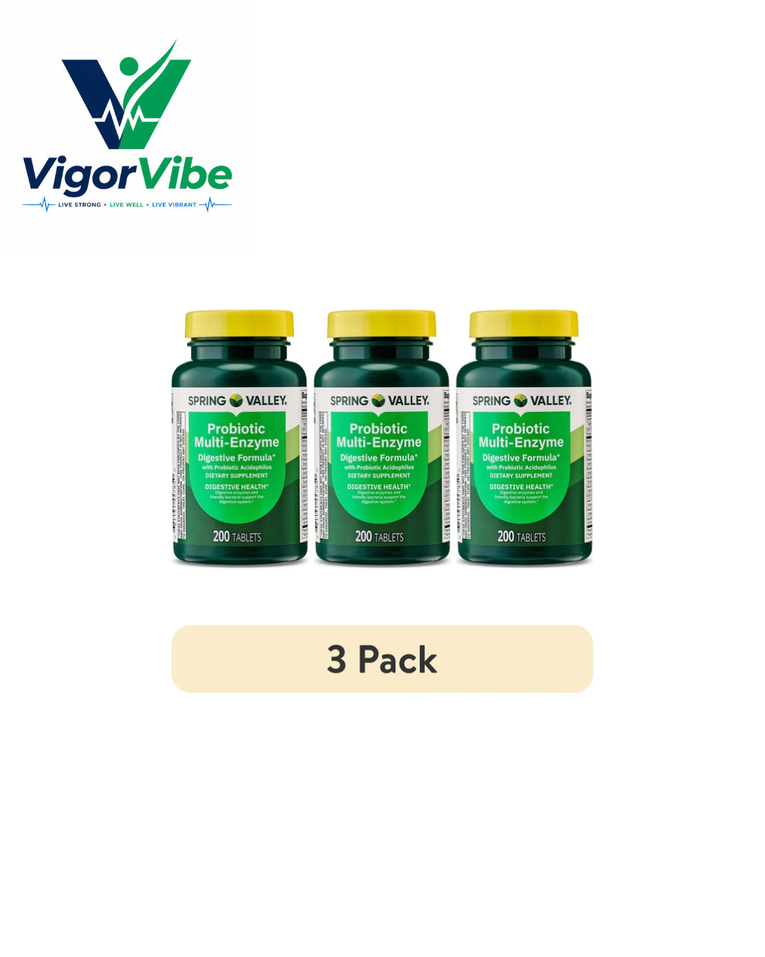 (3 pack) Spring Valley Probiotic Multi-Enzyme Digestive Formula Tablets, 200 CT