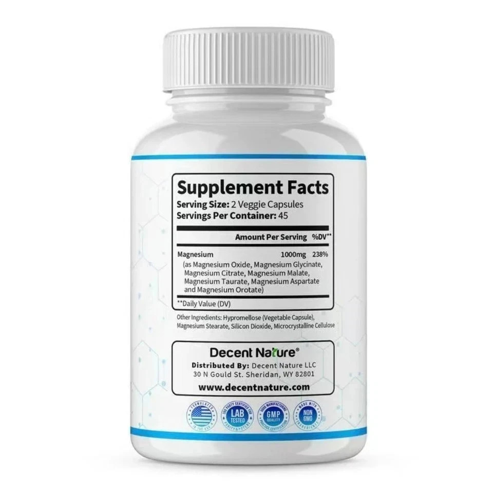 Decent Nature Magnesium Complex, 1000mg, 7 Elemental Magnesium, 90 Capsules