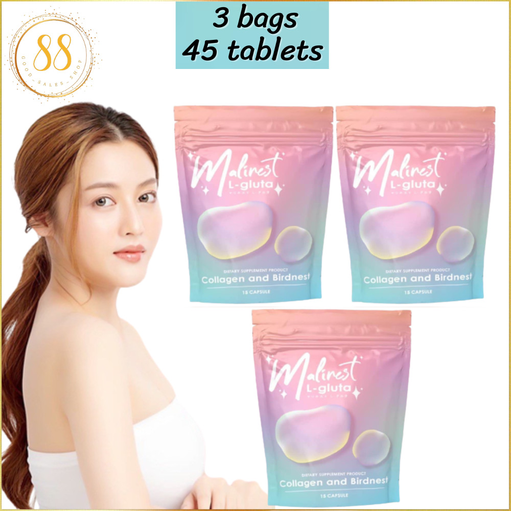 Malinest Gluta, 1 bag 15 tablets 25 grams X 3 bags natural collagen from oranges