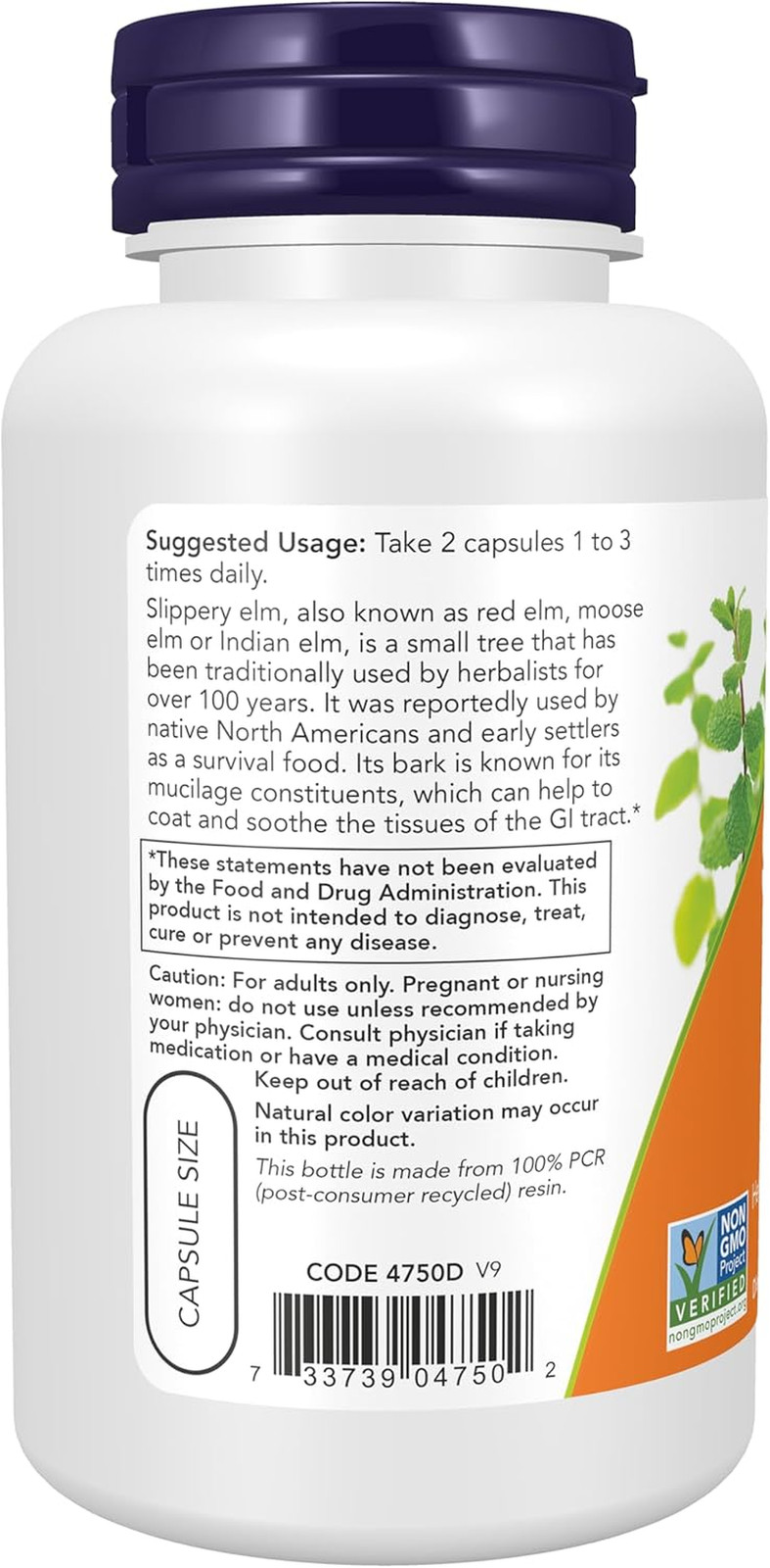 Slippery Elm, 100 Caps 400 Mg