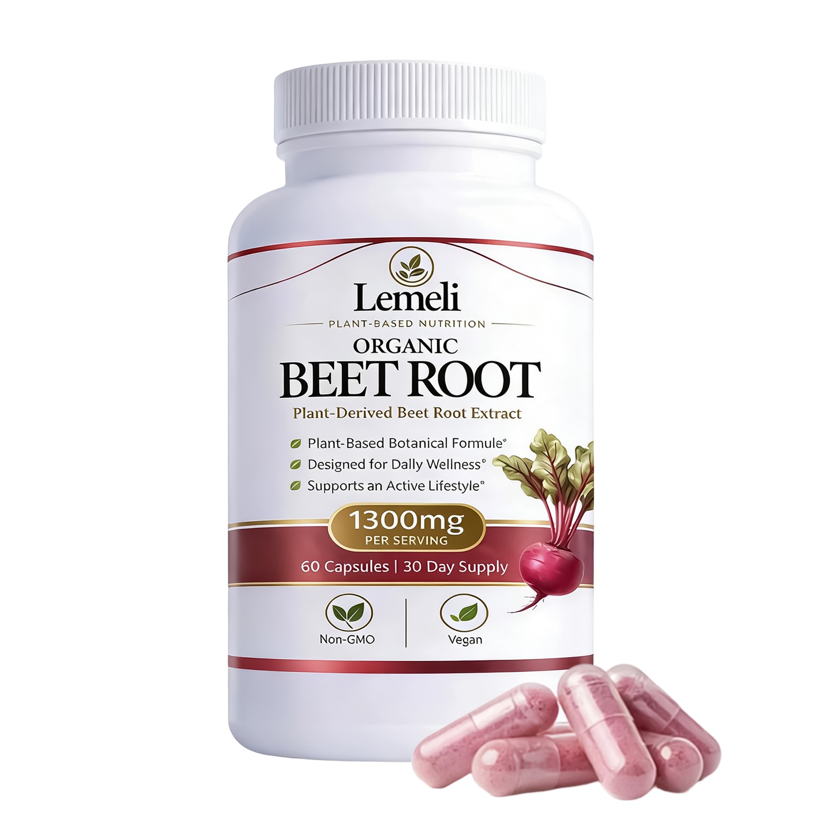 Beetroot 1300mg, Nitric Oxide Support Formula With Beet Root Extract, Vitamin C