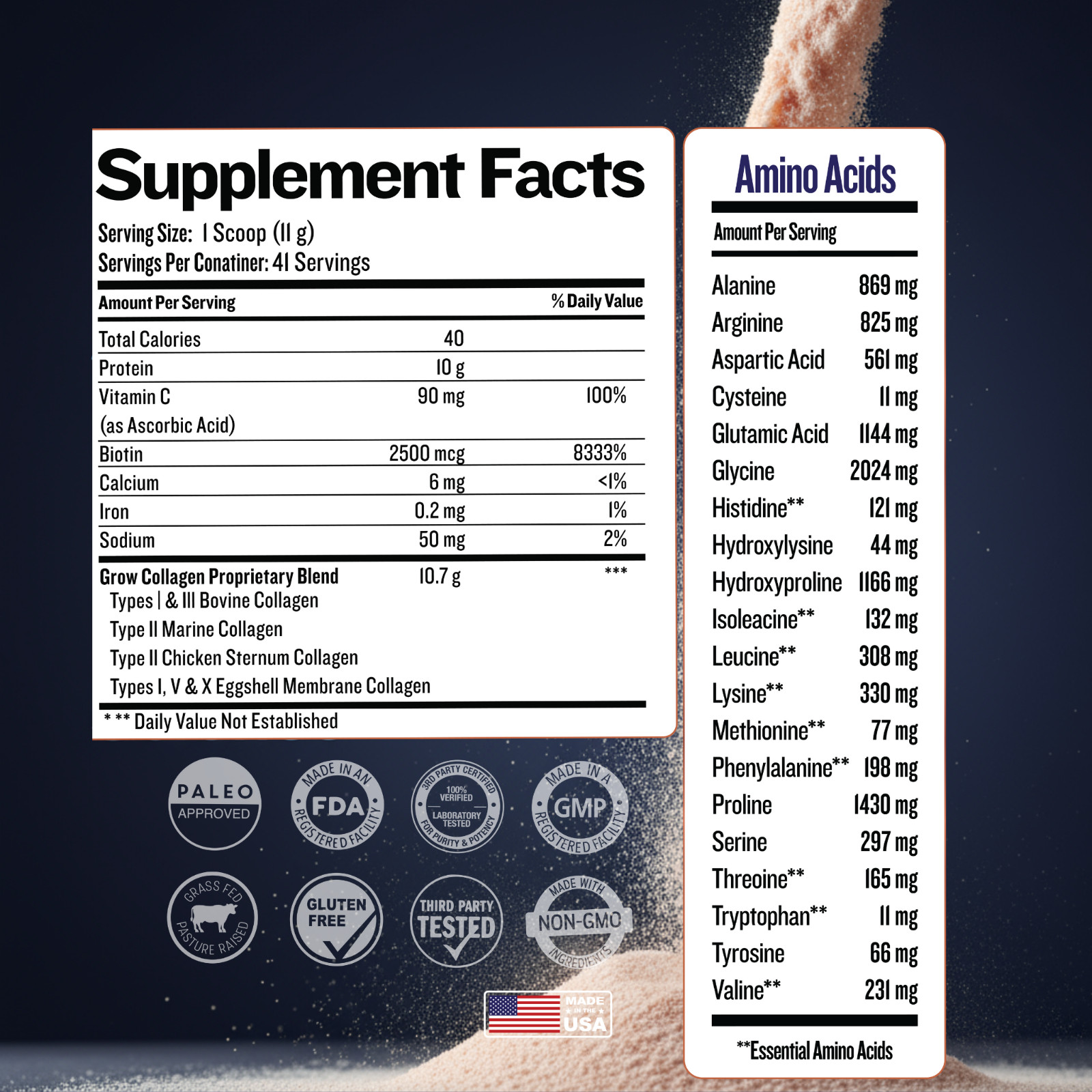 Multi Collagen Peptides Type I II III V X, Vitamin C & Biotin – Made in USA, NEW