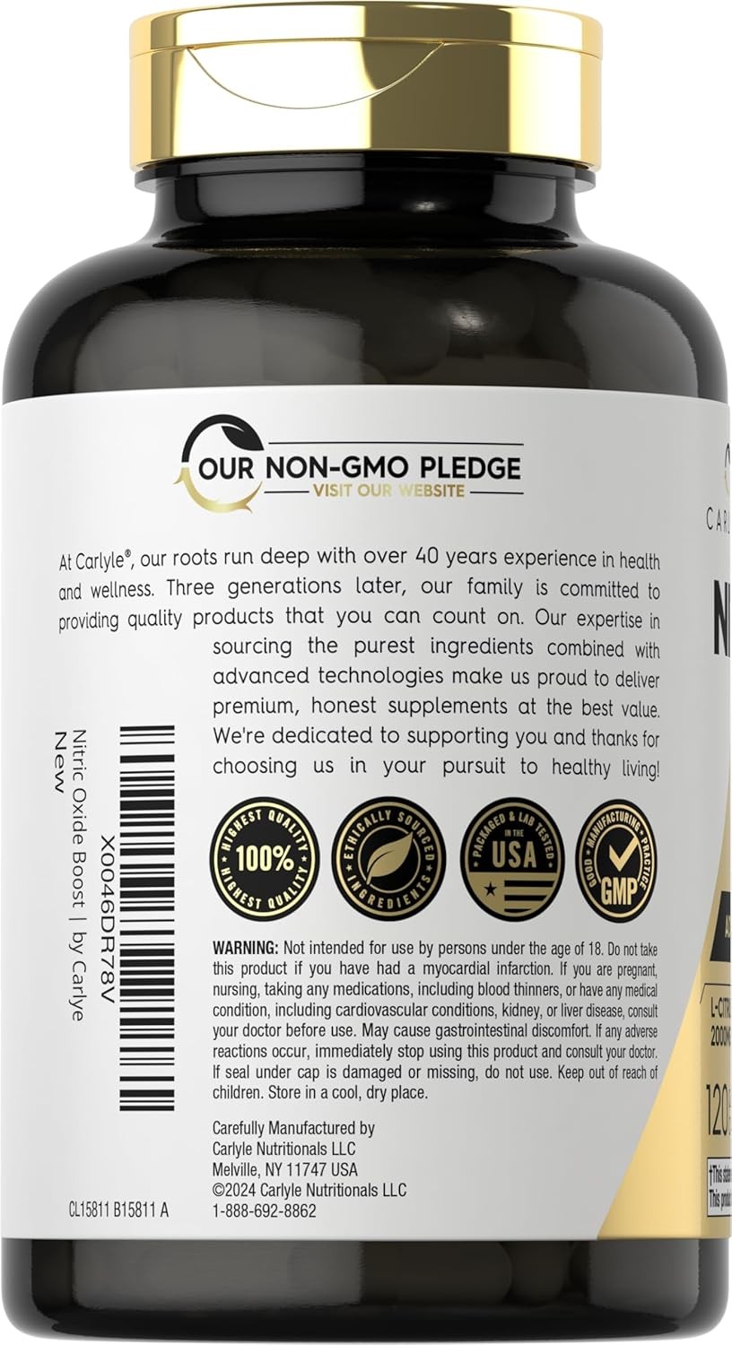 Nitric Oxide Supplement 3000mg 120 Caps Pre-Workout with L-Arginine L-Citrulline