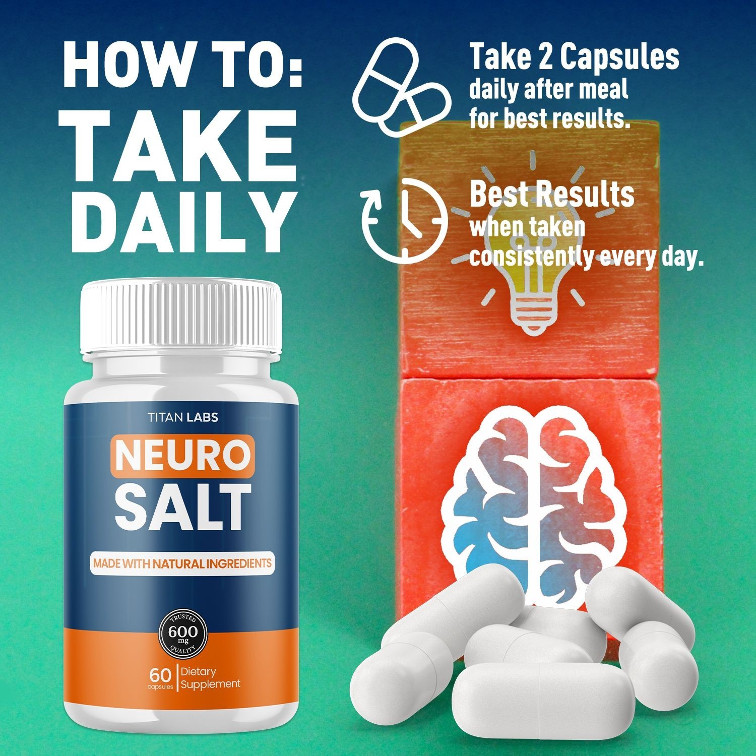 (2 Pack) Neuro Salt Nootropic All Natural Brain Supplement NeuroSalt 120 Capsule