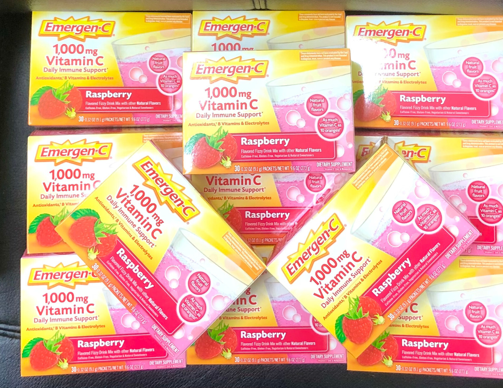 Emergen-C 1000mg Vitamin C 360 PACKETS (12 x 30 Packets), Raspberry Flavor