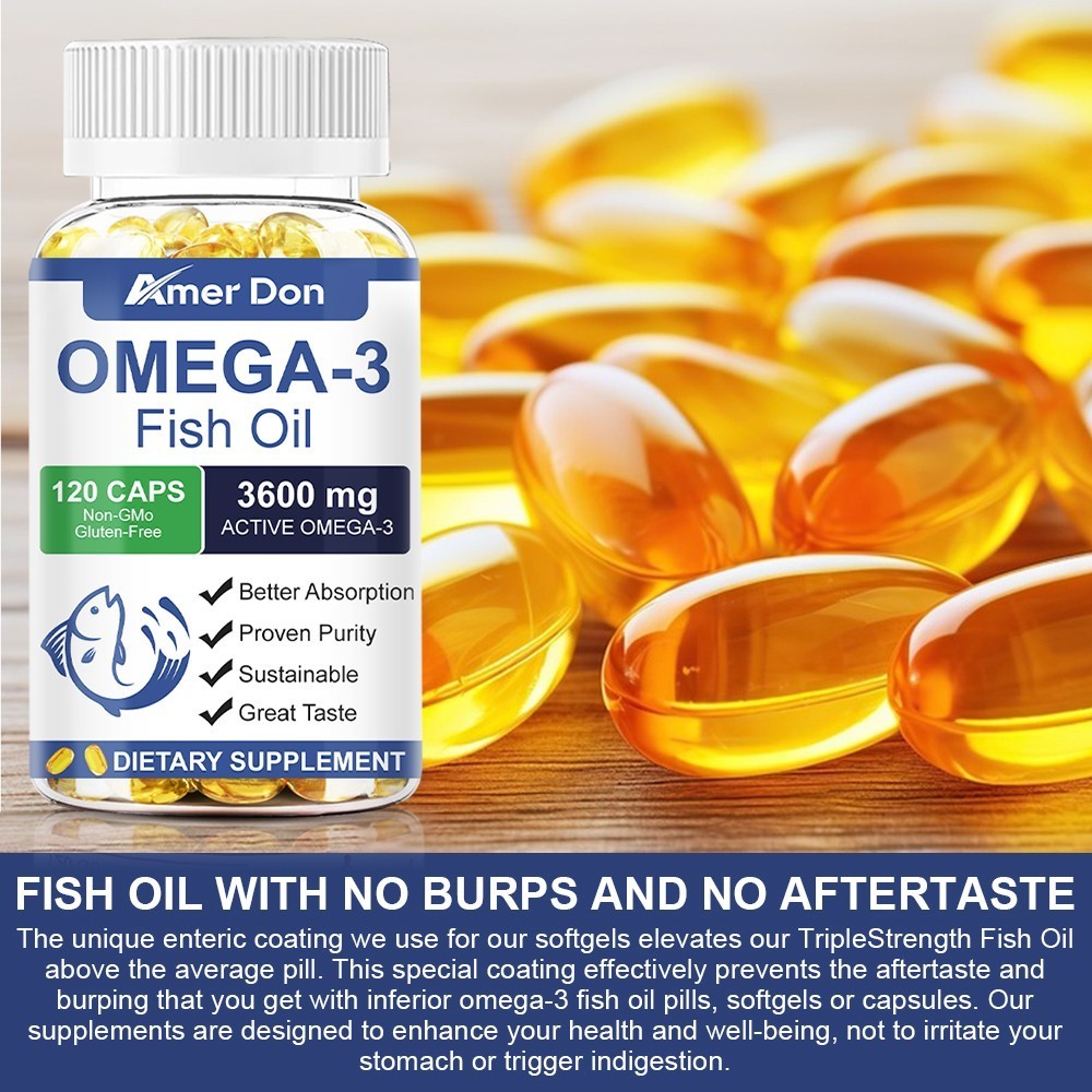 Omega 3 Fish Oil 3600mg 3x Strength EPA & DHA, Highest Potency, 120 Softgels
