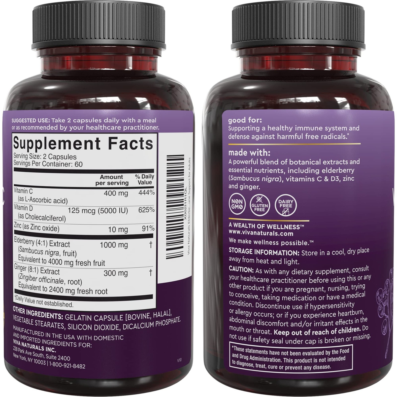 Viva Naturals Elderberry with 120 Count (Pack of 1), 5in1 120ct