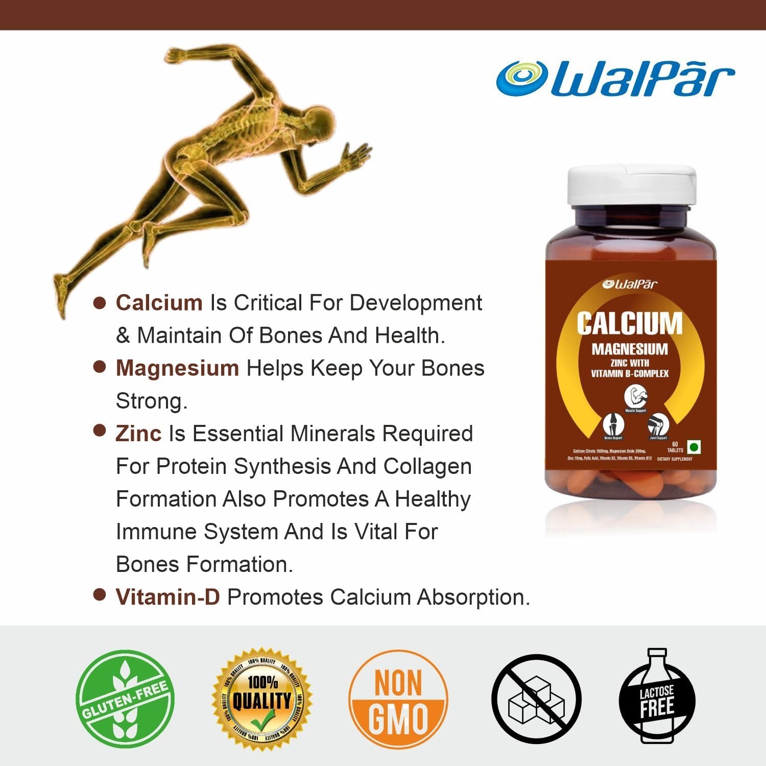 3 Pack WAL.PAR Calcium Citrate 1300mg Magnesium Zinc D3 B12