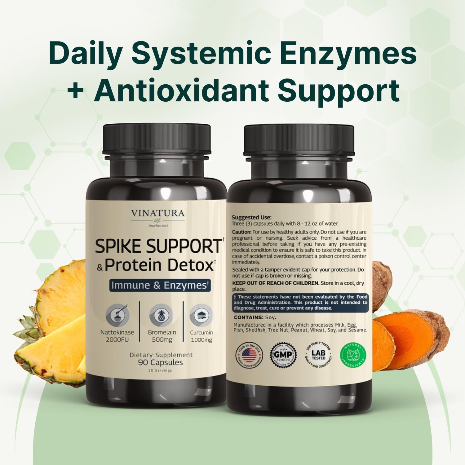 VINATURA Spike Protein Detox Curcumin 1000 mg, Bromelain 500 mg, Nattokinase…