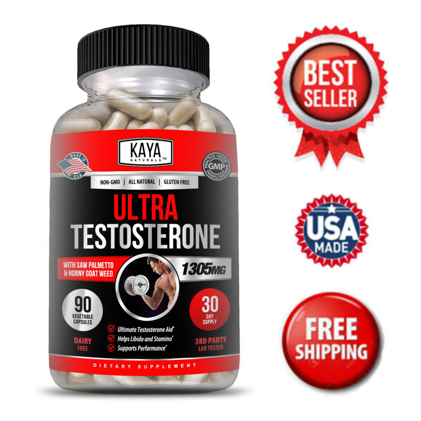 Natural Testosterone Booster 90ct Magnesium Zinc Tribulus Horny Goat Weed